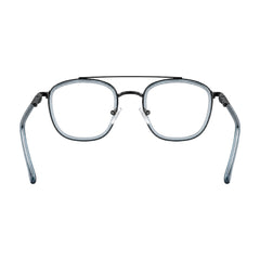 OS Slomga 31004 modern square double bridge eyeglasses in blue and gunmetal, rear view
