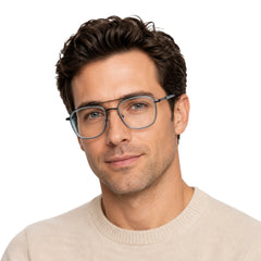 OS Slomga 31004 modern square double bridge eyeglasses in blue and gunmetal
