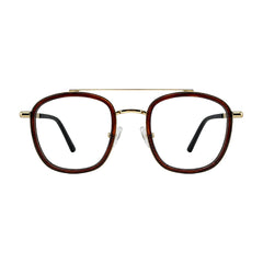 OS Slomga 31004 modern square double bridge eyeglasses in brown and gold, front view