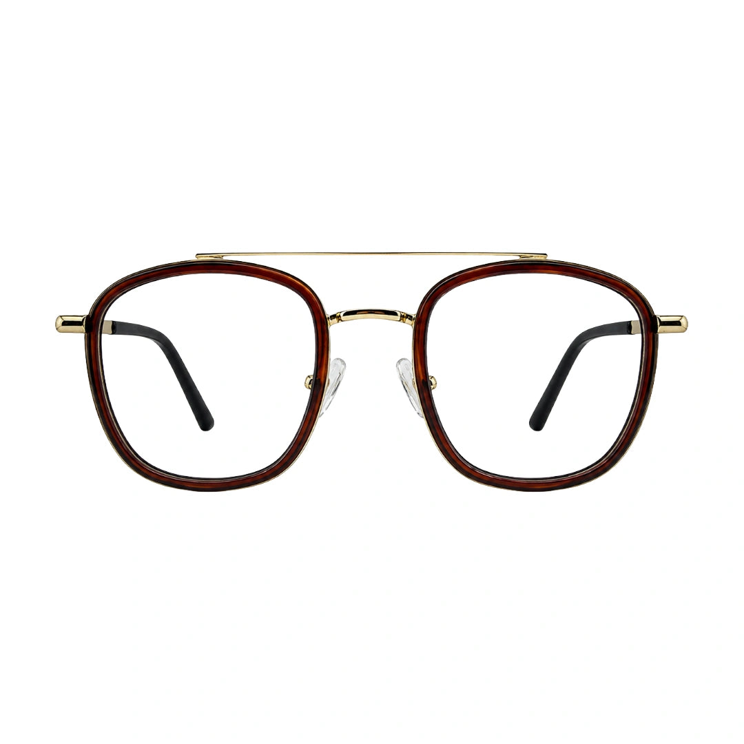 OS Slomga 31004 modern square double bridge eyeglasses in brown and gold, front view