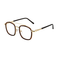 OS Slomga 31004 modern square double bridge eyeglasses in brown and gold, three-quarter angled view