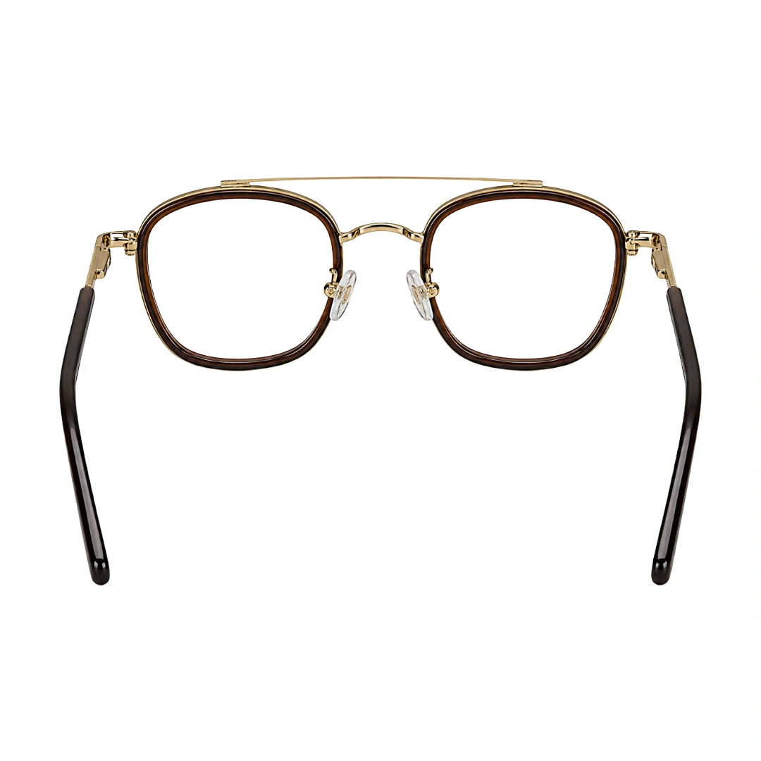 OS Slomga 31004 modern square double bridge eyeglasses in brown and gold, rear view