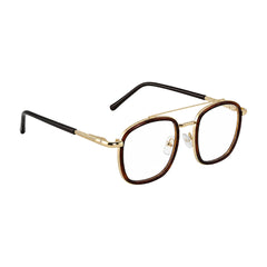 OS Slomga 31004 modern square double bridge eyeglasses in brown and gold, angled view