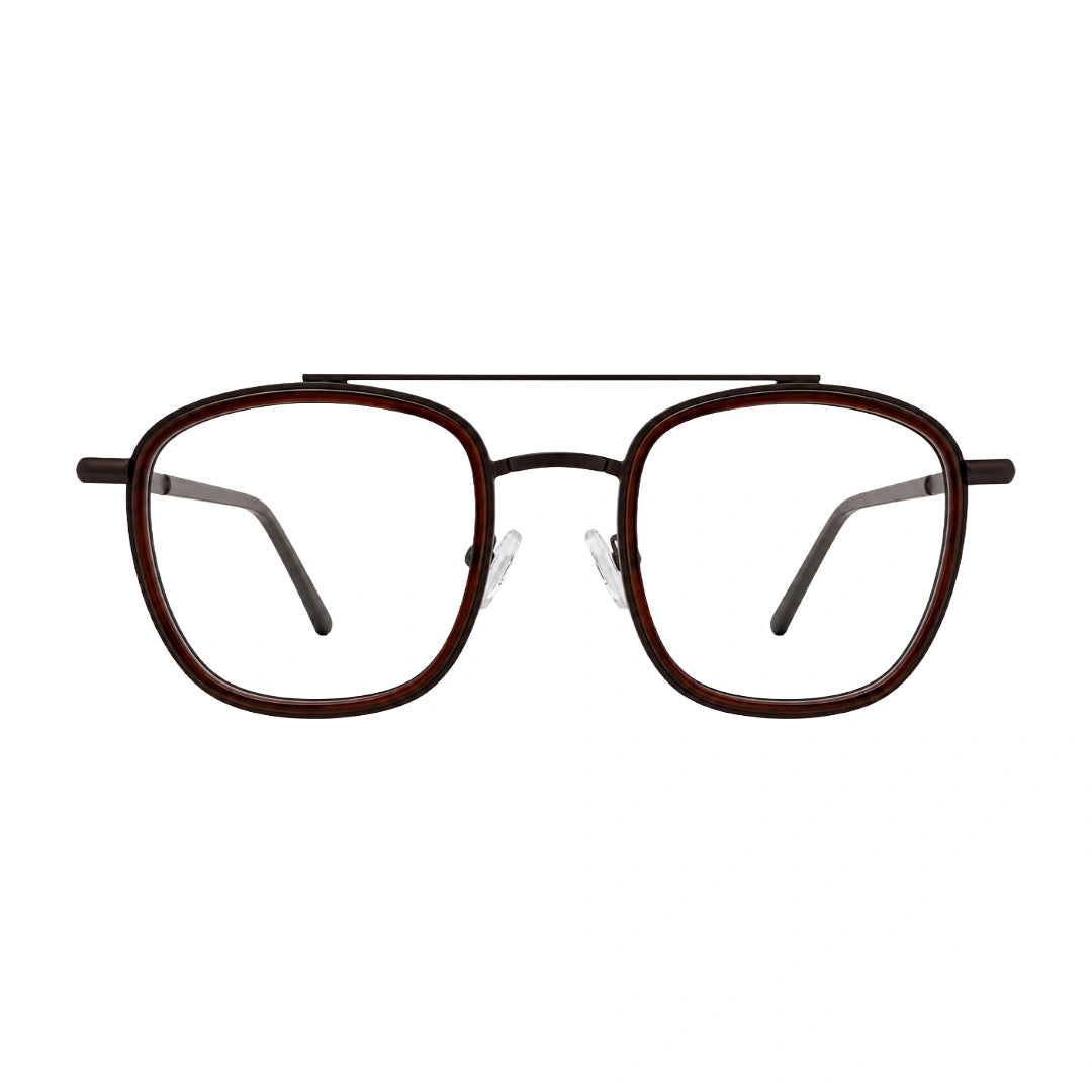 OS Slomga 31004 modern square double bridge eyeglasses in brown, front view