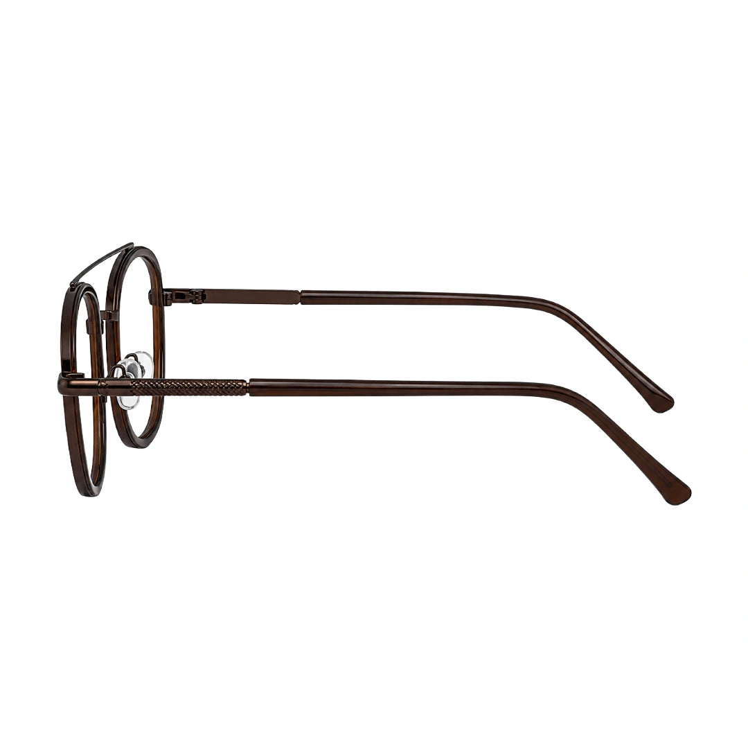 OS Slomga 31004 modern square double bridge eyeglasses in brown, side profile view