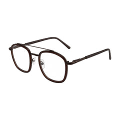 OS Slomga 31004 modern square double bridge eyeglasses in brown, three-quarter angled view