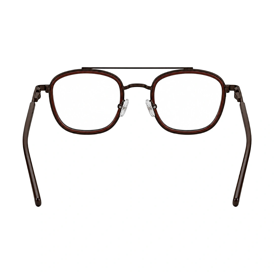 OS Slomga 31004 modern square double bridge eyeglasses in brown, rear view