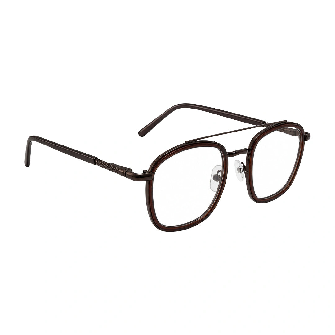 OS Slomga 31004 modern square double bridge eyeglasses in brown, angled view
