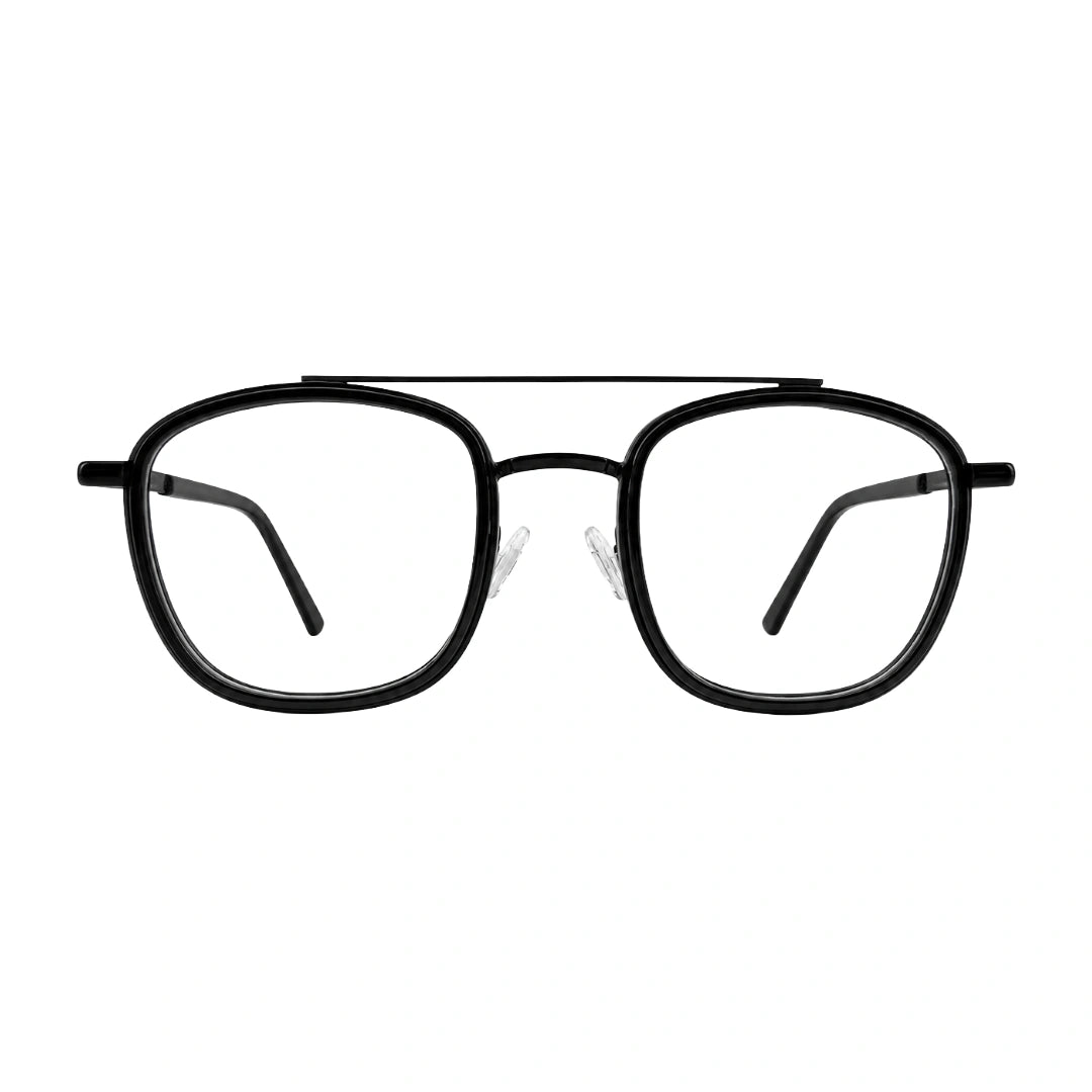 OS Slomga 31004 modern square double bridge eyeglasses in glossy black, front view