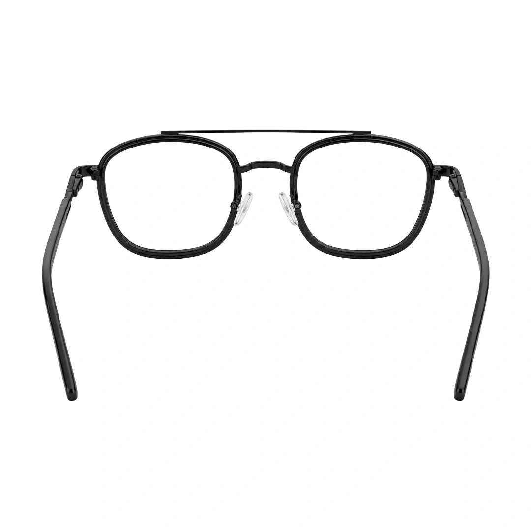 OS Slomga 31004 modern square double bridge eyeglasses in glossy black, rear view