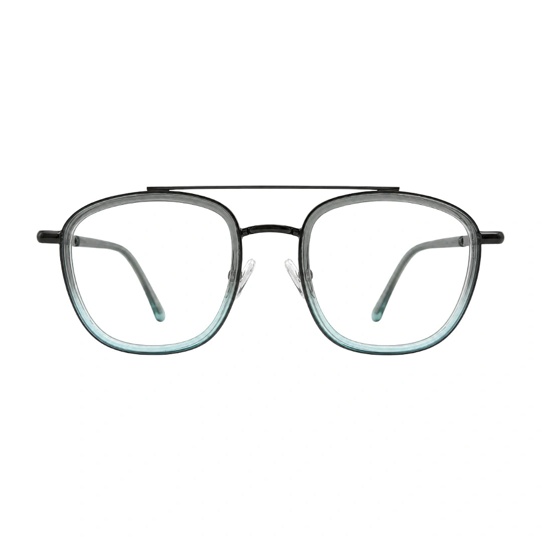 OS Slomga 31004 modern square double bridge eyeglasses in grey and blue, front view