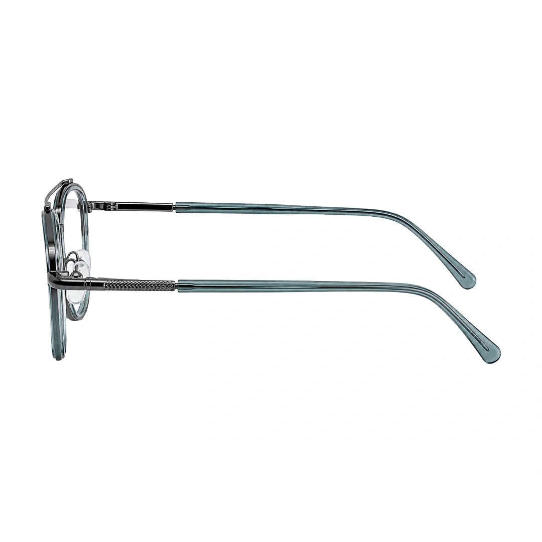 OS Slomga 31004 modern square double bridge eyeglasses in grey and blue, side profile view