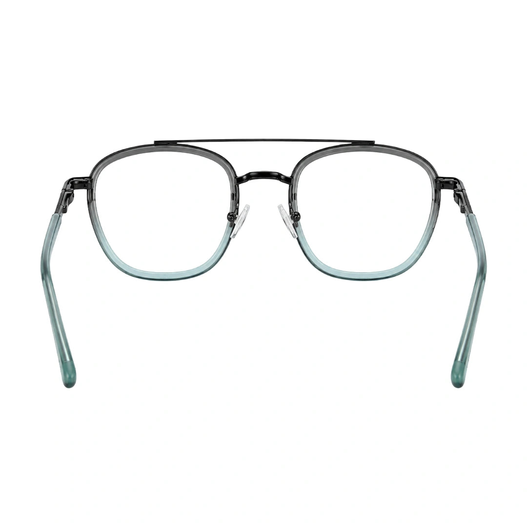 OS Slomga 31004 modern square double bridge eyeglasses in grey and blue, rear view