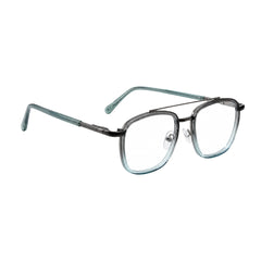 OS Slomga 31004 modern square double bridge eyeglasses in grey and blue, angled view