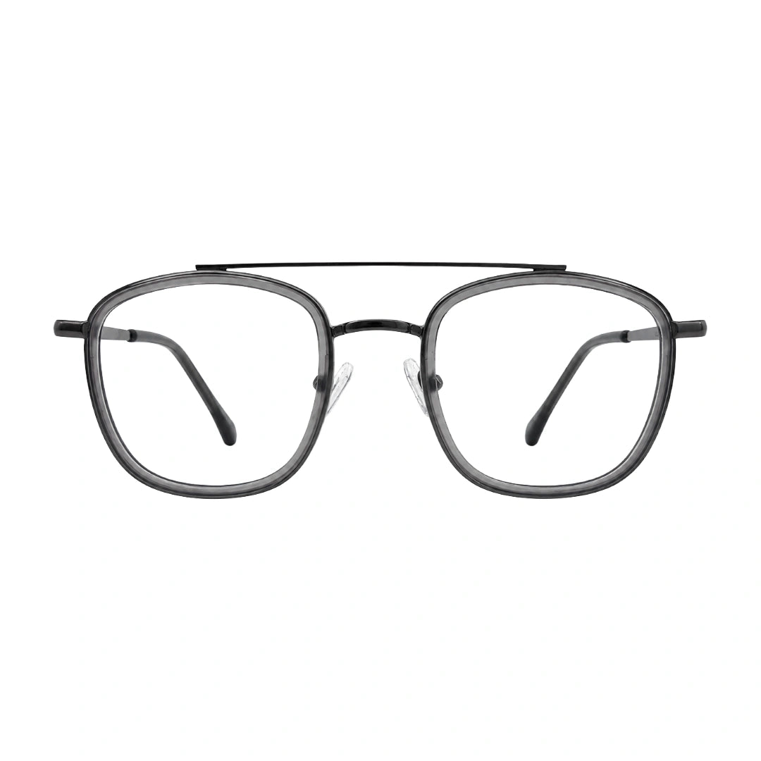 OS Slomga 31004 modern square double bridge eyeglasses in grey and gunmetal, front view