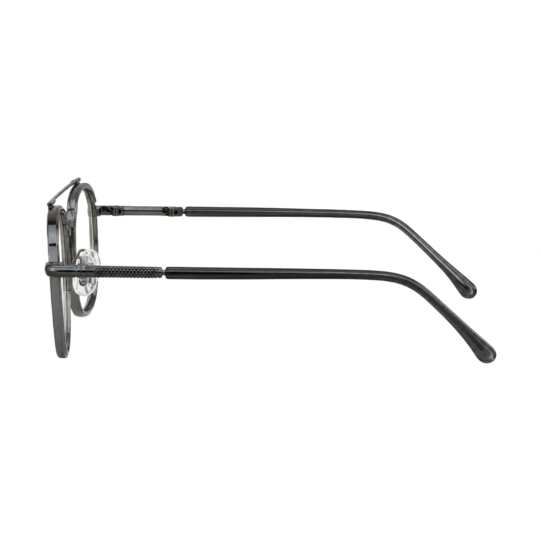 OS Slomga 31004 modern square double bridge eyeglasses in grey and gunmetal, side profile view