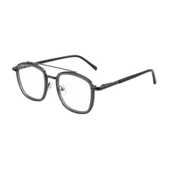 OS Slomga 31004 modern square double bridge eyeglasses in grey and gunmetal, three-quarter angled view