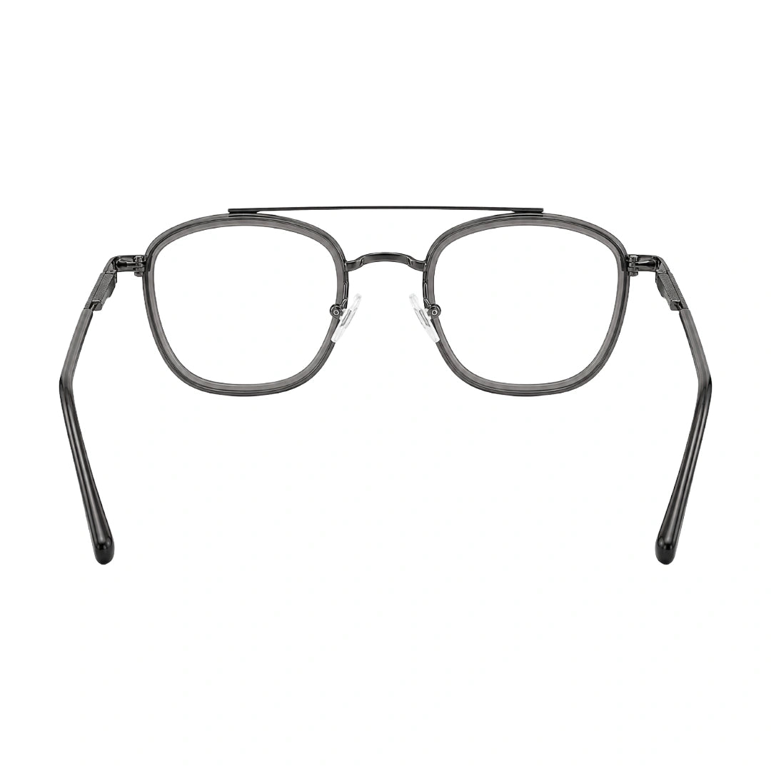 OS Slomga 31004 modern square double bridge eyeglasses in grey and gunmetal, rear view