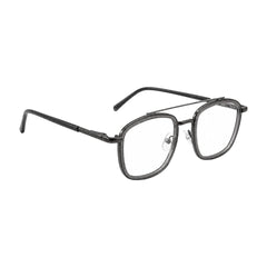 OS Slomga 31004 modern square double bridge eyeglasses in grey and gunmetal, angled view