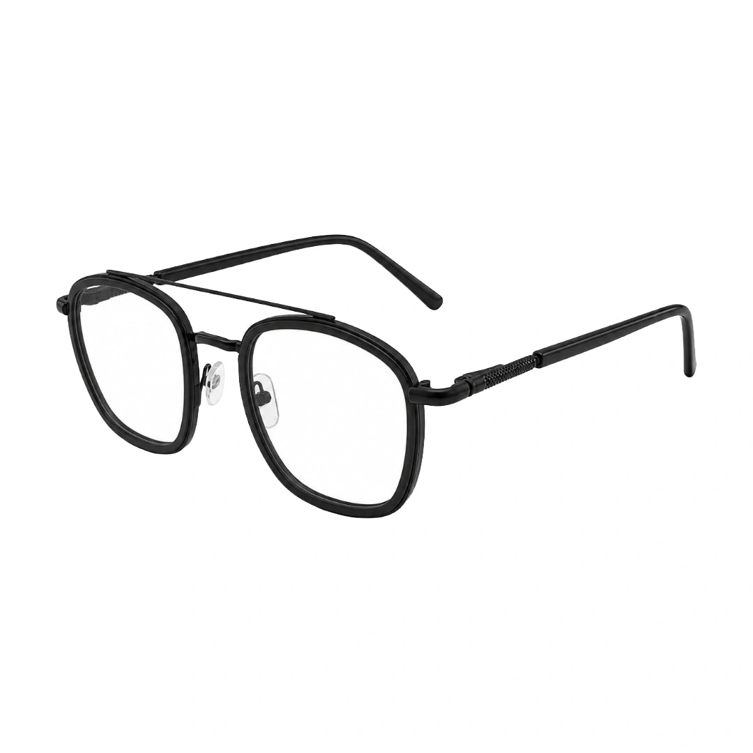 OS Slomga 31004 modern square double bridge eyeglasses in matte black, three-quarter angled view
