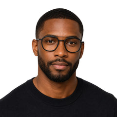 Man wearing OS Slomga 31004 modern square double bridge eyeglasses in matte black, front view