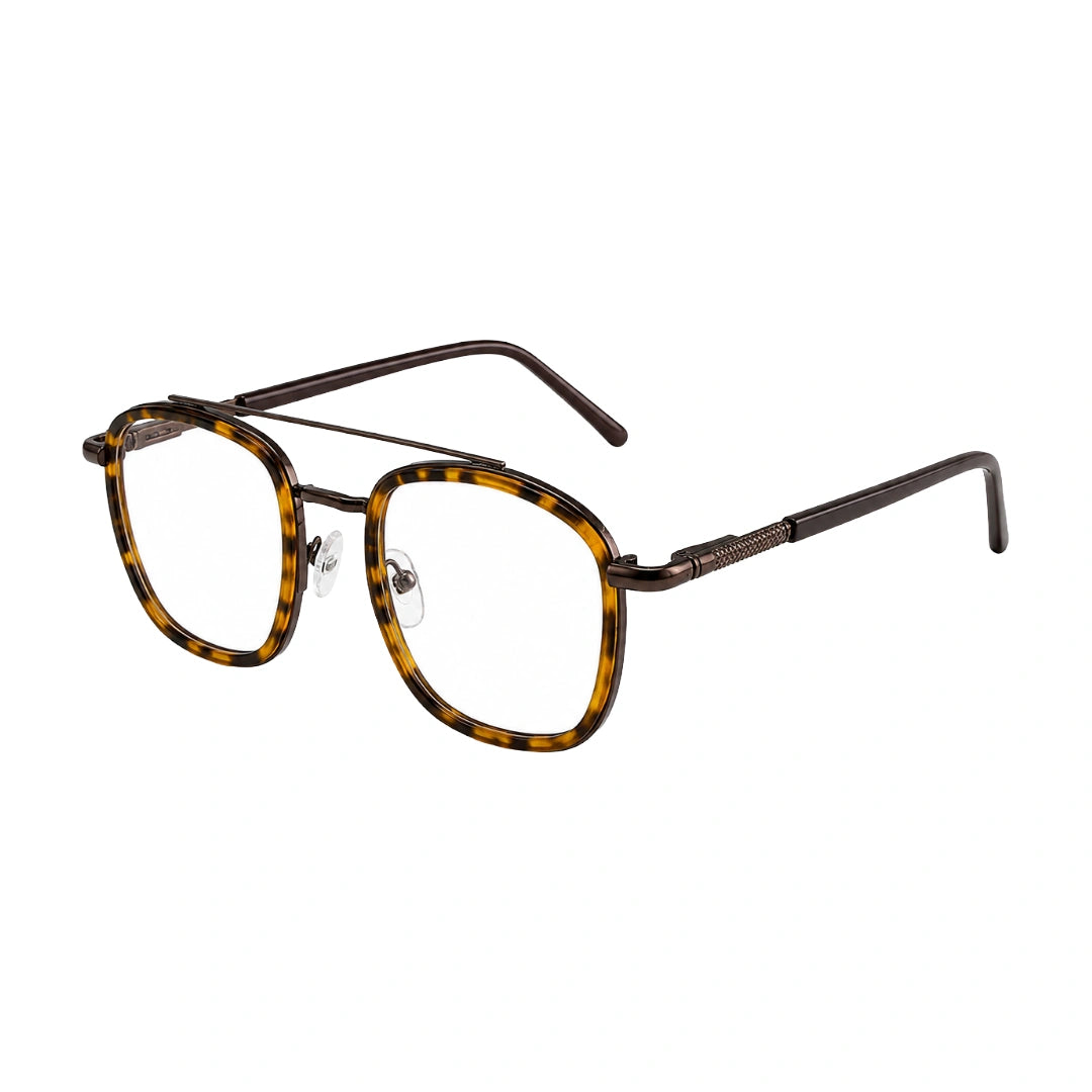 OS Slomga 31004 modern square double bridge eyeglasses in tortoise shell, three-quarter angled view