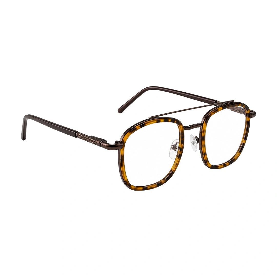 OS Slomga 31004 modern square double bridge eyeglasses in tortoise shell, angled view