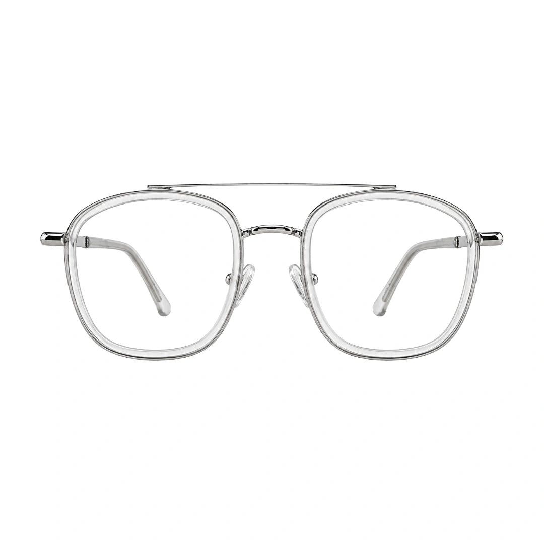 OS Slomga 31004 modern square double bridge eyeglasses in transparent, front view