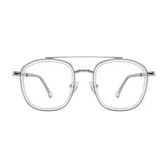 OS Slomga 31004 modern square double bridge eyeglasses in transparent, front view