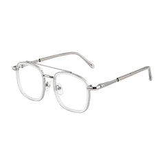 OS Slomga 31004 modern square double bridge eyeglasses in transparent, three-quarter angled view