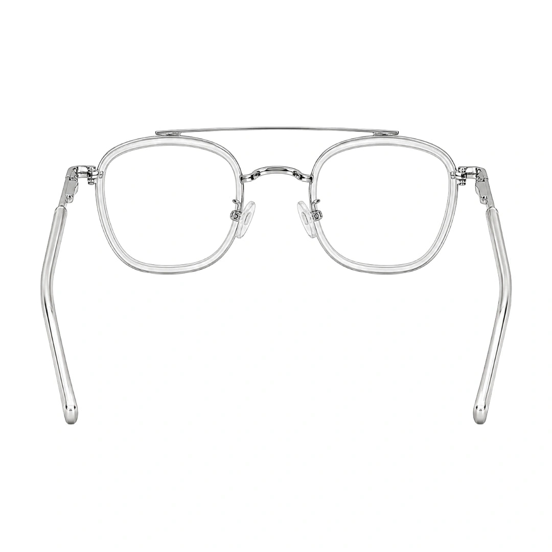 OS Slomga 31004 modern square double bridge eyeglasses in transparent, rear view