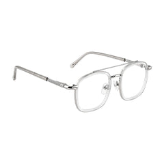 OS Slomga 31004 modern square double bridge eyeglasses in transparent, angled view