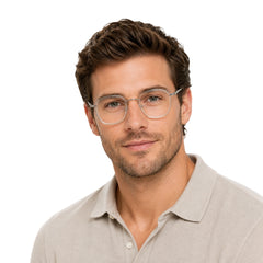 Man wearing OS Slomga 31004 modern square double bridge eyeglasses in transparent