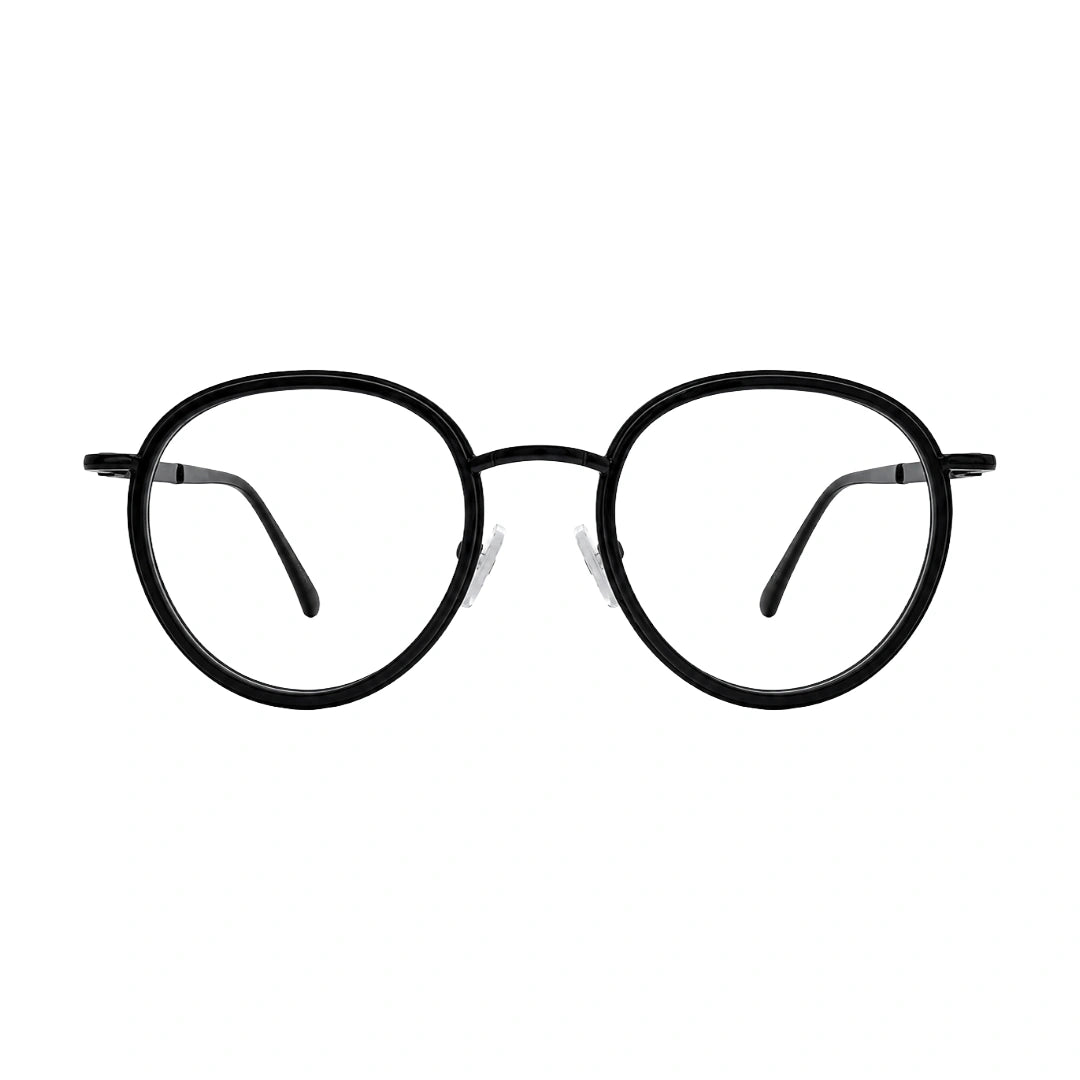OS Slomga 31006 dual-material round prescription frame in black, front view
