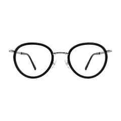 OS Slomga 31006 dual-material round prescription frame in black and silver, front view