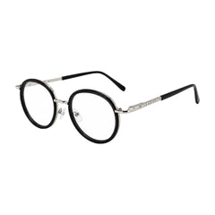 OS Slomga 31006 dual-material round prescription frame in black and silver, three-quarter angled view