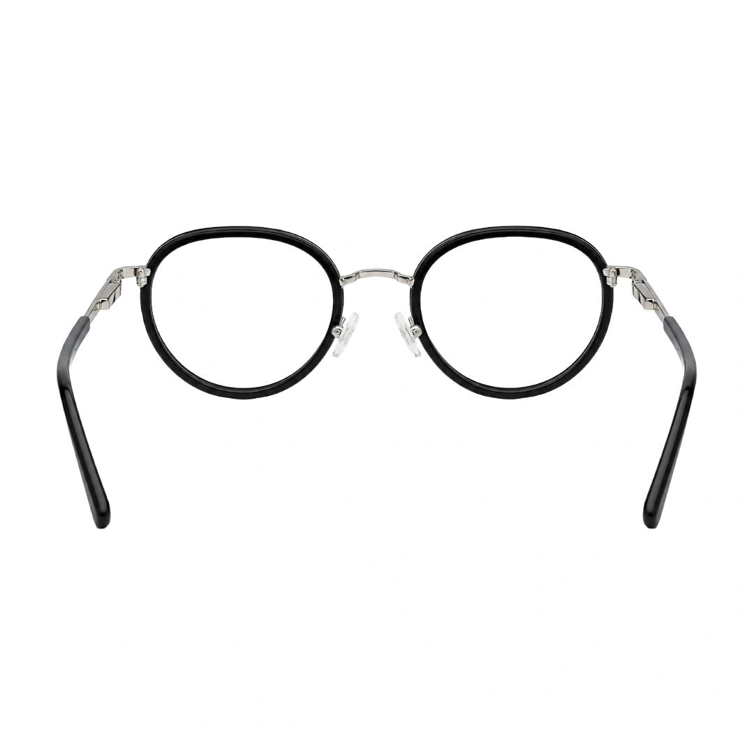 OS Slomga 31006 dual-material round prescription frame in black and silver, rear view