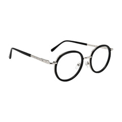 OS Slomga 31006 dual-material round prescription frame in black and silver, angled view