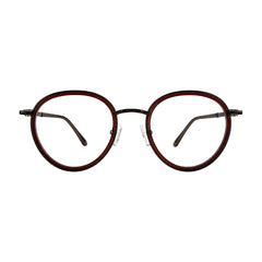 OS Slomga 31006 dual-material round prescription frame in brown, front view