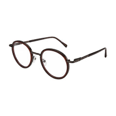 OS Slomga 31006 dual-material round prescription frame in brown, three-quarter angled view