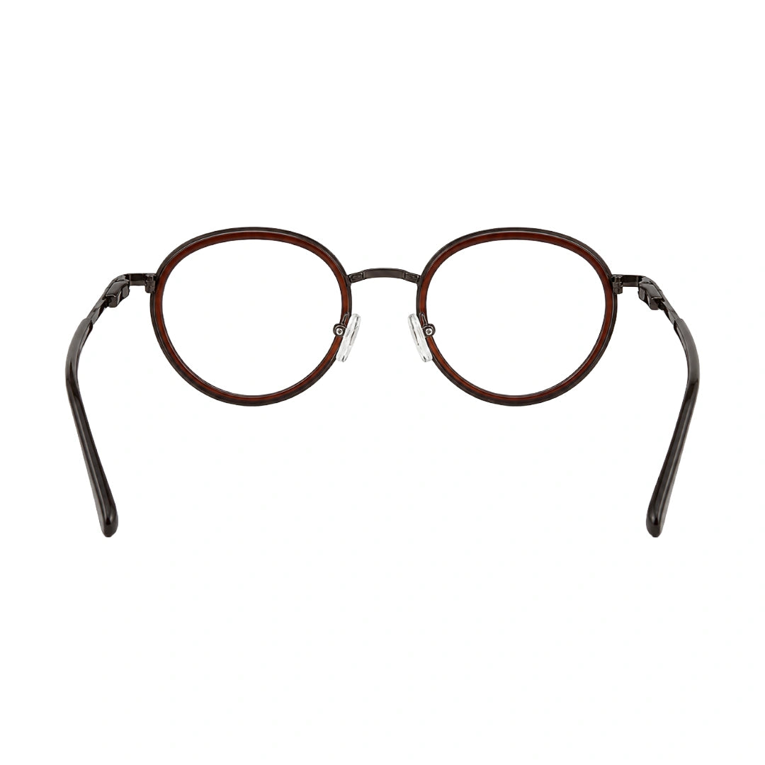 OS Slomga 31006 dual-material round prescription frame in brown, rear view