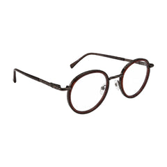 OS Slomga 31006 dual-material round prescription frame in brown, angled view