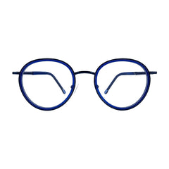OS Slomga 31006 dual-material round prescription frame in dark blue, front view