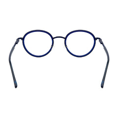 OS Slomga 31006 dual-material round prescription frame in dark blue, rear view