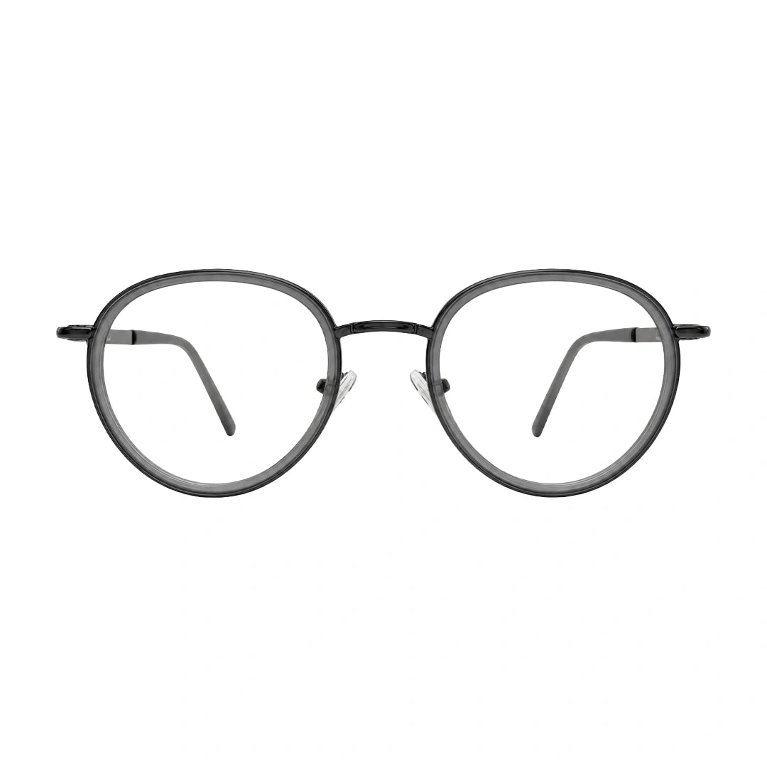 OS Slomga 31006 dual-material round prescription frame in grey, front view