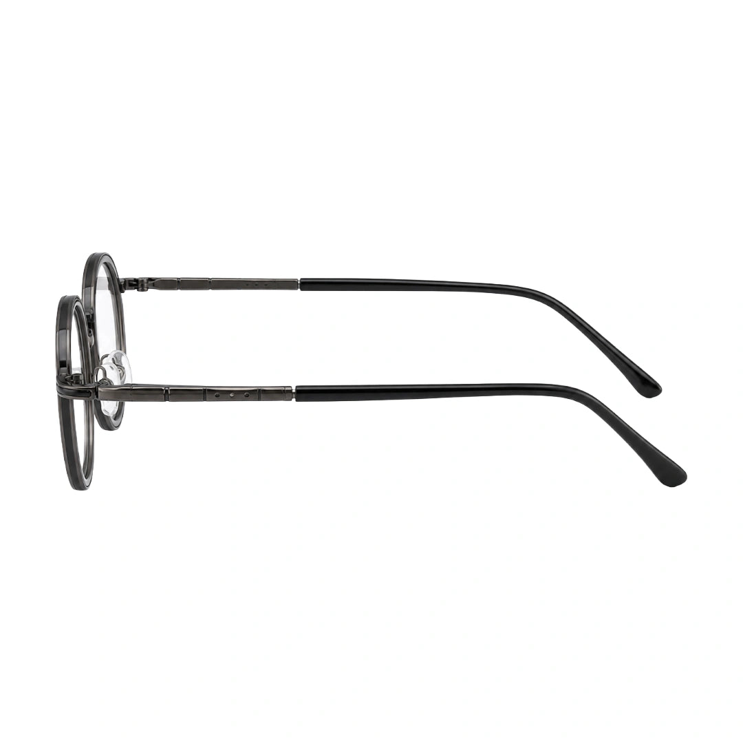 OS Slomga 31006 dual-material round prescription frame in grey, side profile view