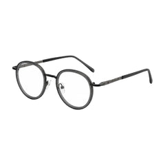 OS Slomga 31006 dual-material round prescription frame in grey, three-quarter angled view