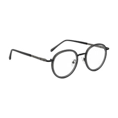 OS Slomga 31006 dual-material round prescription frame in grey, angled view