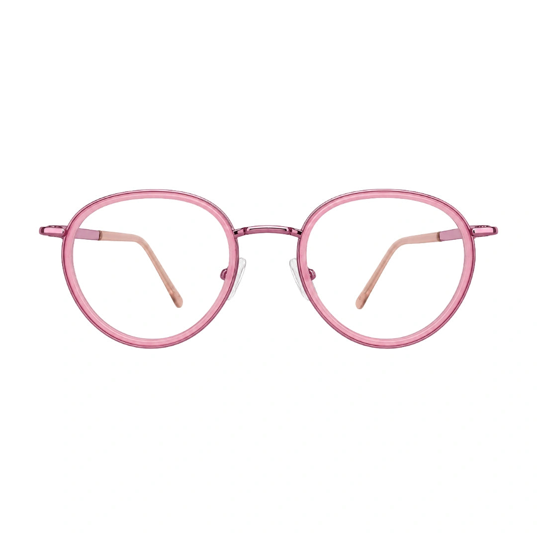 OS Slomga 31006 dual-material round prescription frame in pink, front view