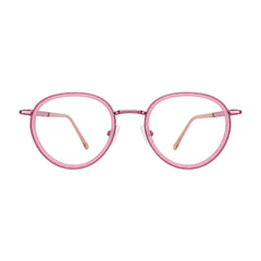 OS Slomga 31006 dual-material round prescription frame in pink, front view